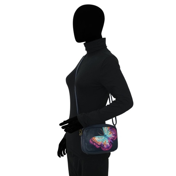 New Anuschka Hand Painted Leather RFID Camera Crossbody Bag Magical Wings - Picture 2 of 13